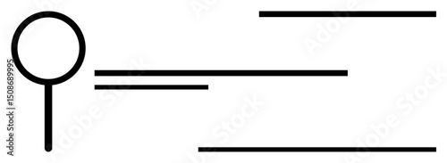 Magnifying glass emphasizing analysis and exploration alongside horizontal lines symbolizing direction, flow, or process. Ideal for search, research, focus, data analysis, organization, clarity