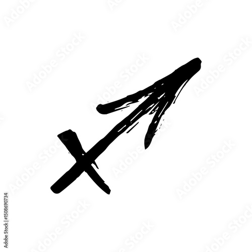 Sagittarius Zodiac Sign. Hand-Drawn Ink Calligraphy in Black and White Style on White Background, Astrology and Horoscope Symbol