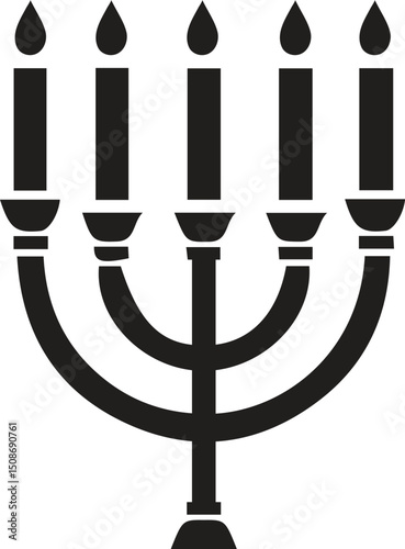 Hanukkah menorah candelabrum with nine lit candles flat vector color icon for holiday apps and websites