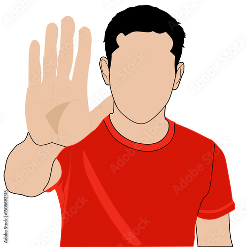 young man showing stop sign Or refuse
