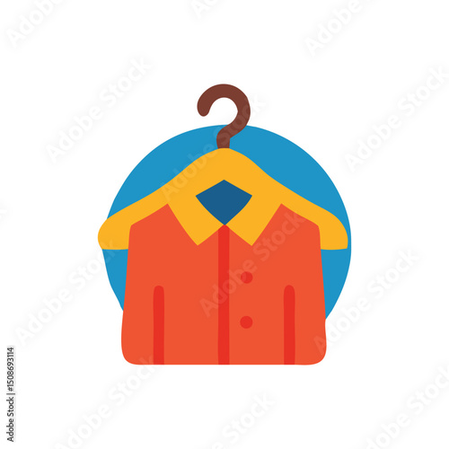 Laundry icon service showcases a crisp red collared shirt ready to wear, suitable for laundry service advertisements, clothing brands, and dry cleaning business promotions.
