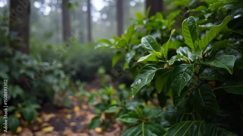 Raindrops on Green Leaves in Forest Slow Motion