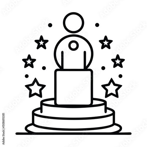 Line art icon of a person on a podium with stars