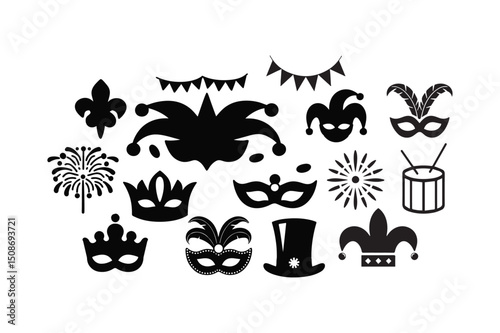 Mardi Gras Mask and Decorations Clip Art Coloring Page – Festive Designs
