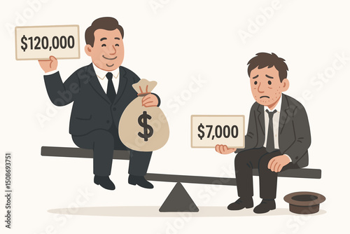 Economic disparity wealth gap concept rich poor businessman salary inequality income difference financial imbalance social class divide corporate earnings metaphor