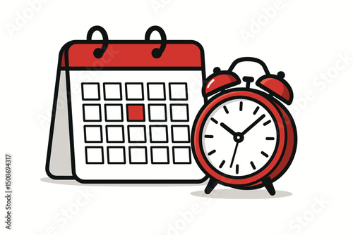 Calendar alarm clock time management planning schedule deadline reminder appointment concept. Business organization monthly planner date marked event meeting symbol vector illustration