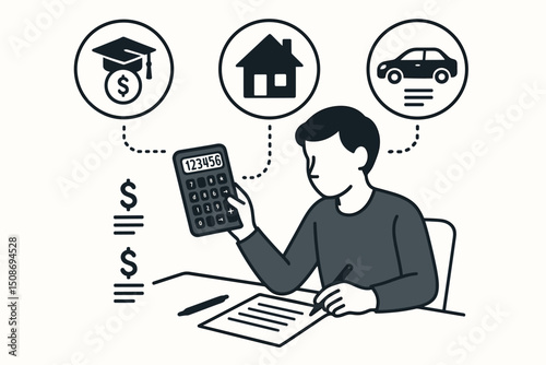 Personal finance budget calculator education housing car expenses planning. Financial management concept money calculation budgeting investment savings mortgage student loan costs