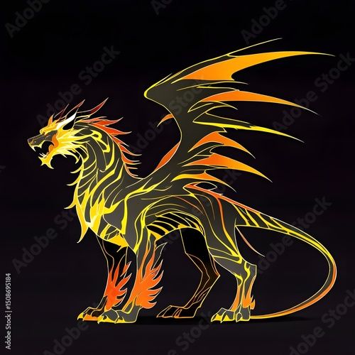 Vibrant Fiery Dragon Illustration with Bold Lines and Dramatic Colors