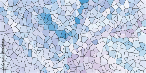 Abstract mosaic pattern with cool blue and purple colors representing an artistic stained glass effect suitable for backgrounds and design elements.