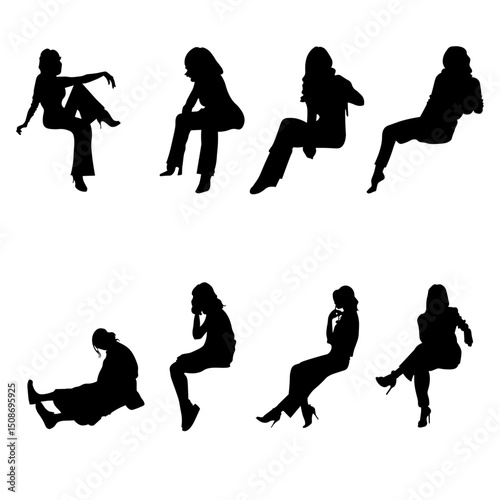 8 png silhouettes of people in sitting postures	
