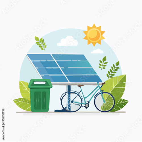 Vector Illustration About Sustainability with Eco-Friendly Symbols and Green Energy Elements