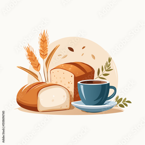 Vector Illustration of Artisanal Food and Drink Elements in Rustic Style