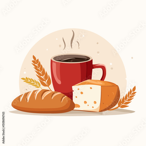 Vector Illustration of Artisanal Food and Drink Elements in Rustic Style