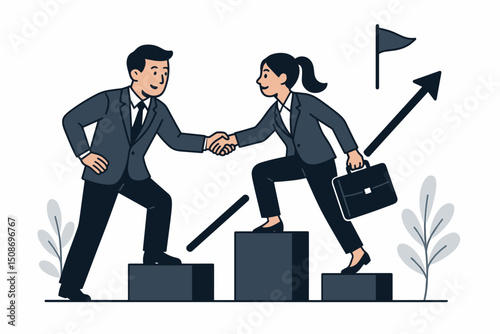 Business partnership handshake collaboration teamwork success achievement growth corporate meeting professional deal agreement cooperation executives vector illustration