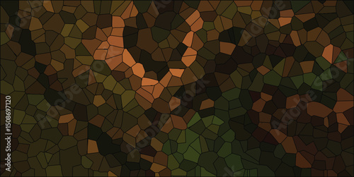 Abstract stained glass mosaic pattern in autumnal tones featuring warm earthy shades creating a textured and decorative design suitable for backgrounds