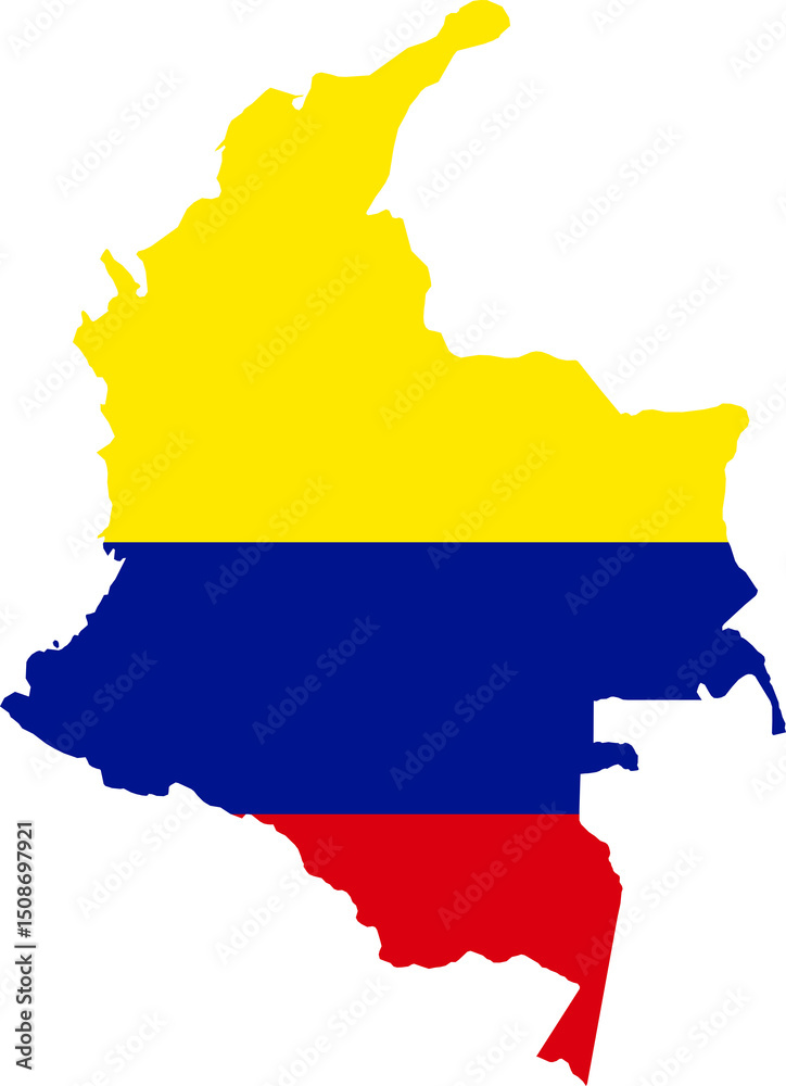Fototapeta premium Colombia national flag map with country boundary shape (Web Mercator projection)