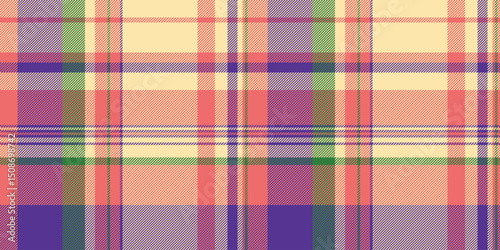 Pastel plaid pattern in peach, purple, and green. Seamless texture ideal for textile design, website backgrounds, or fashion projects.
