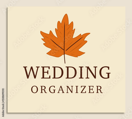 rustic autumn wedding organizer logo with maple leaves. suitable for branding planners or organizers specializing in autumn weddings