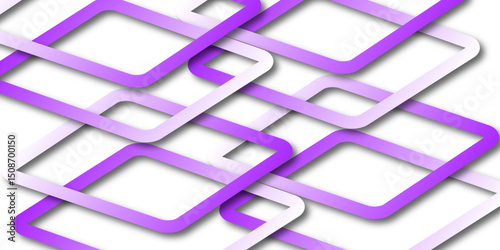 Abstract illustration of randomly arranged purple rectangle frames with soft shadows on white background. Glossy acrylic plate, element with light reflection and place for text. Vector illustration