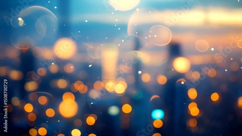 Blurry city lights at sunset