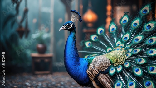 A stunning peacock showpiece display