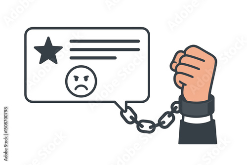 Negative Feedback Metaphor. Hand in Chain Linked to Critical Review. Concept for Social Media Criticism, Online Reputation, Psychological Impact, Sad Rating, Internet Harassment, Digital Bullying