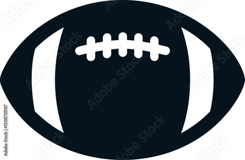 Black and white silhouette of an american football with laces illustration. Vector illustration