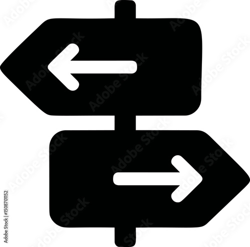 Black silhouette of two opposite direction arrow signs. Vector illustration