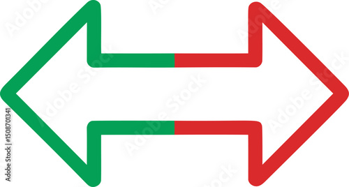Green and red bidirectional arrow symbol, direction concept. Vector illustration