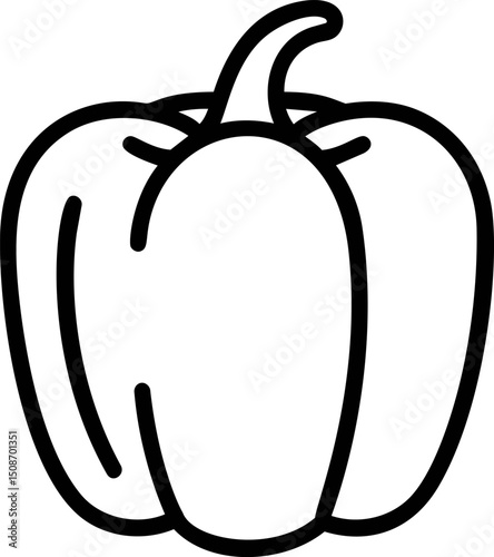 Line drawing of a bell pepper in black and white outline illustration. Vector illustration