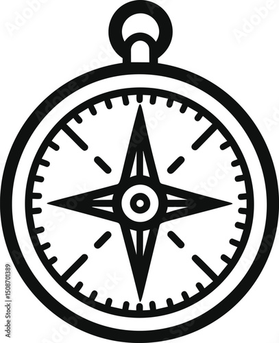 Illustration of a black and white compass showing cardinal directions. Vector illustration