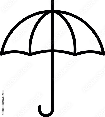 Black and white illustration of a classic umbrella with curved handle. Vector illustration