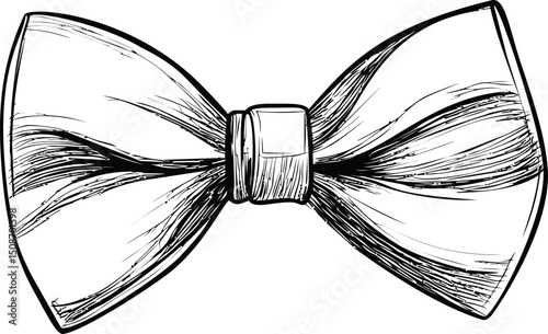 Hand-drawn black and white sketch of an elegant bow tie with detailed textures. Vector illustration
