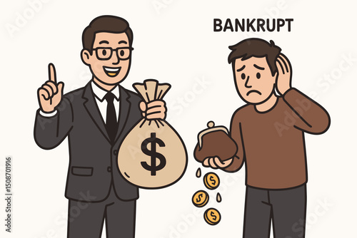 Contrasting Fortunes: A Dynamic Juxtaposition of Success and Setback in Modern Business and Life, Conceptual Vector Graphic