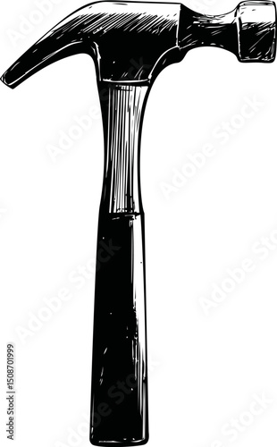 Black and white illustration of a classic claw hammer drawing. Vector illustration