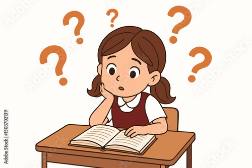 Curious Schoolgirl Asking Questions with Wonder and Interest in Classroom Setting, Education Concept Illustration for Learning and Child Development