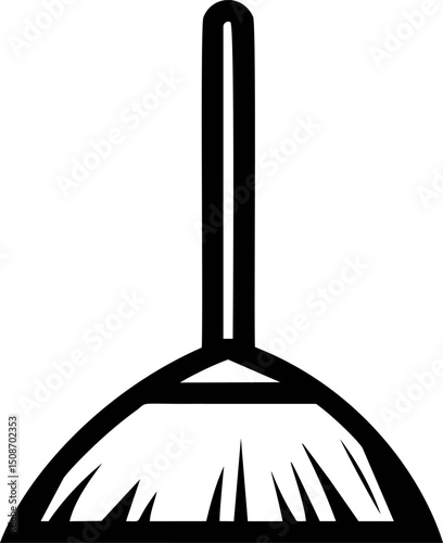 Black and white illustration of a broom with a long handle. Vector illustration