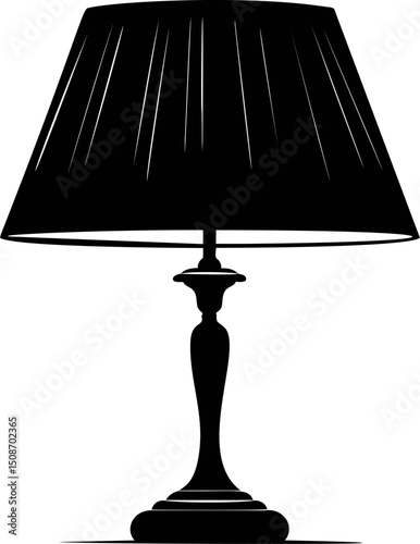 Silhouette of an elegant table lamp with a wide lampshade in black. Vector illustration