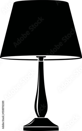 Silhouette of a classic table lamp with a shade in black and white vector. Vector illustration