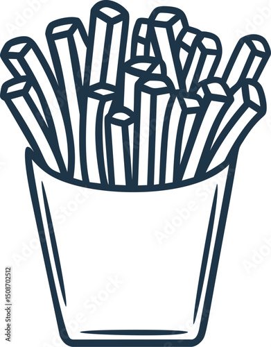 Hand-drawn outline of french fries in a paper cup, simple . Vector illustration