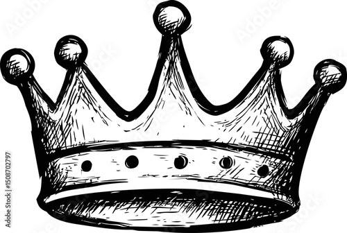 Black and white sketch of a detailed royal crown, king's power symbol. Vector illustration