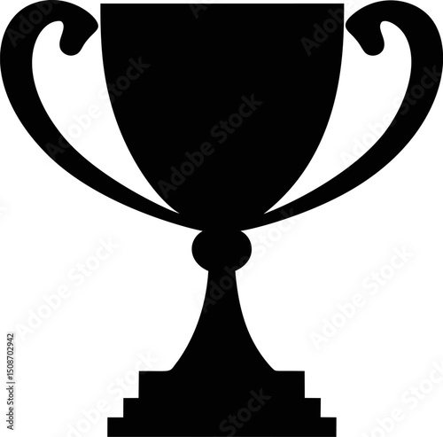 Silhouette of a trophy with ornate handles on a pedestal background. Vector illustration