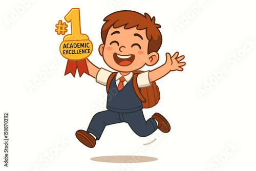 Schoolboy Celebrating Academic Success with Diploma, Books and Confetti - Achievement, Graduation, Education, Future, Knowledge, Success, Joy, Happiness