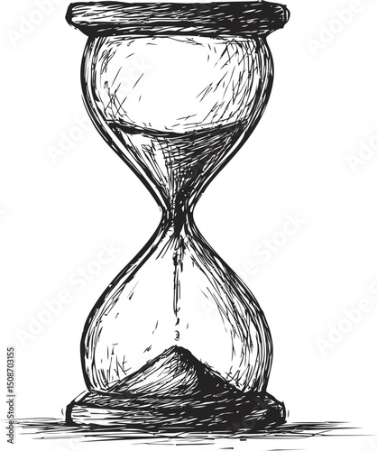 Sketch of an antique hourglass with flowing sand. Vector illustration