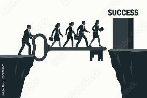 Unlock Success: Golden Key Opens Door to Opportunity, Future Growth, Achievement, and Prosperity - Vector Illustration