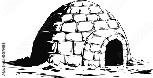 Illustration of a traditional igloo made of snow blocks in the arctic region. Vector illustration