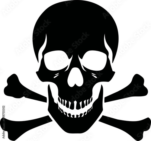 Skull and crossbones symbol in black and white. Vector illustration