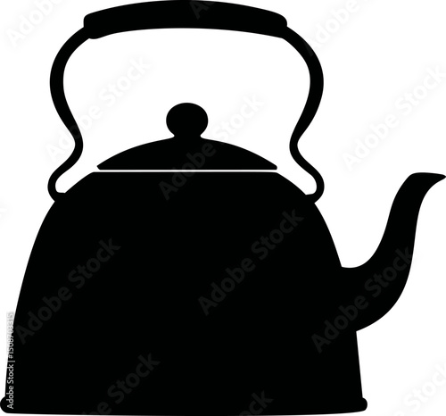 Black silhouette of a classic kettle with a handle and spout. Vector illustration