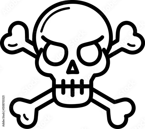 Skull and crossbones black outline symbol for danger or toxicity warning. Vector illustration