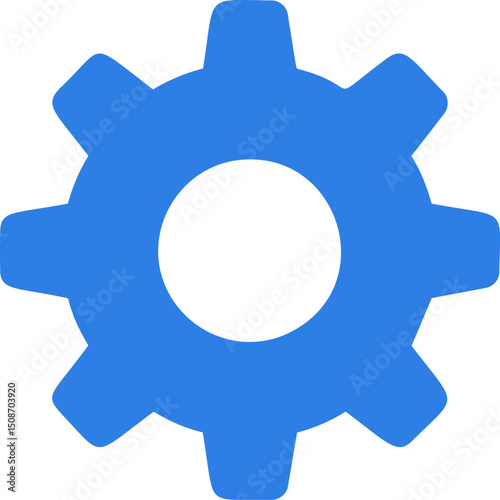 Blue gear icon with eight spokes symbolizing settings functionality. Vector illustration